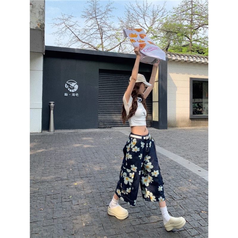 Summer Loose-fitting Figure-flattering Mid-length Wide-leg Pants