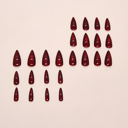 Wine Red Cat Eye Wear Nail Almond Nail Removable Nail Patch