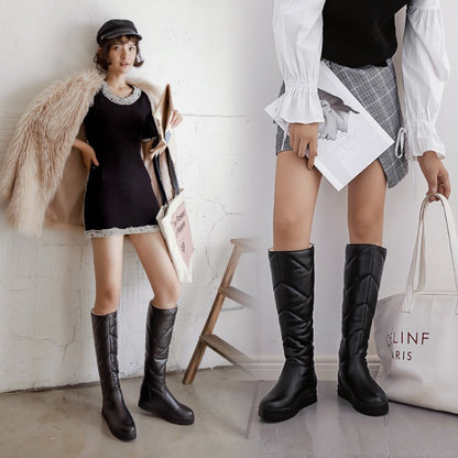 Solid Color Mid-heel Korean Thick Warm High-top Boots