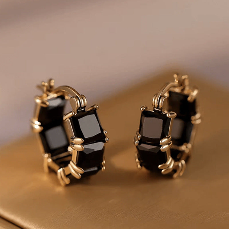 Fashionable All-match Black Crystal Zirconium Ear Ring