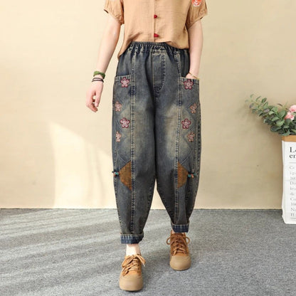 Spring Loose Patchwork Plus-size Cropped Harem Pants