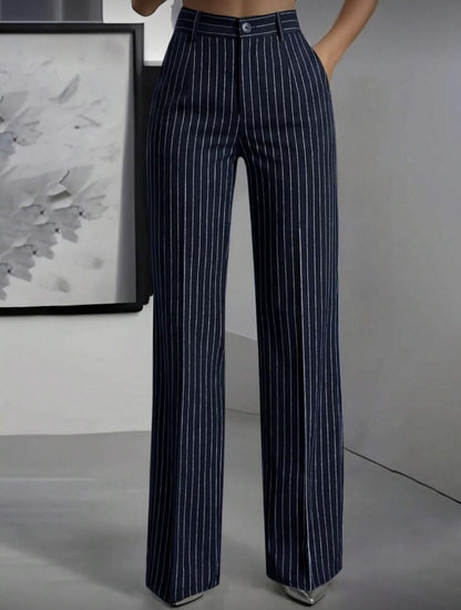 Versatile And Minimalist Striped High Waisted Straight Leg Women&