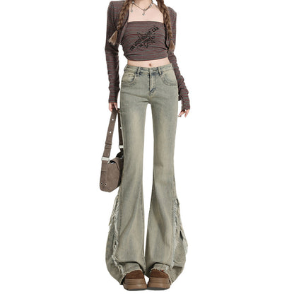 Retro High-Waist Flared Denim Jeans For Women
