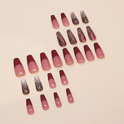 Line Pattern Fake Nails Wear Nail Removable Nail Sticker Patch
