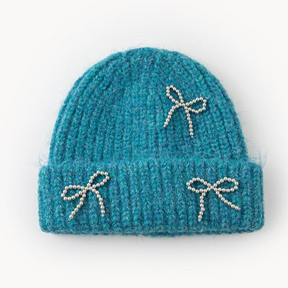 New AutumnWinter Solid-Color Bow-Knot All-Match Knitted Hat