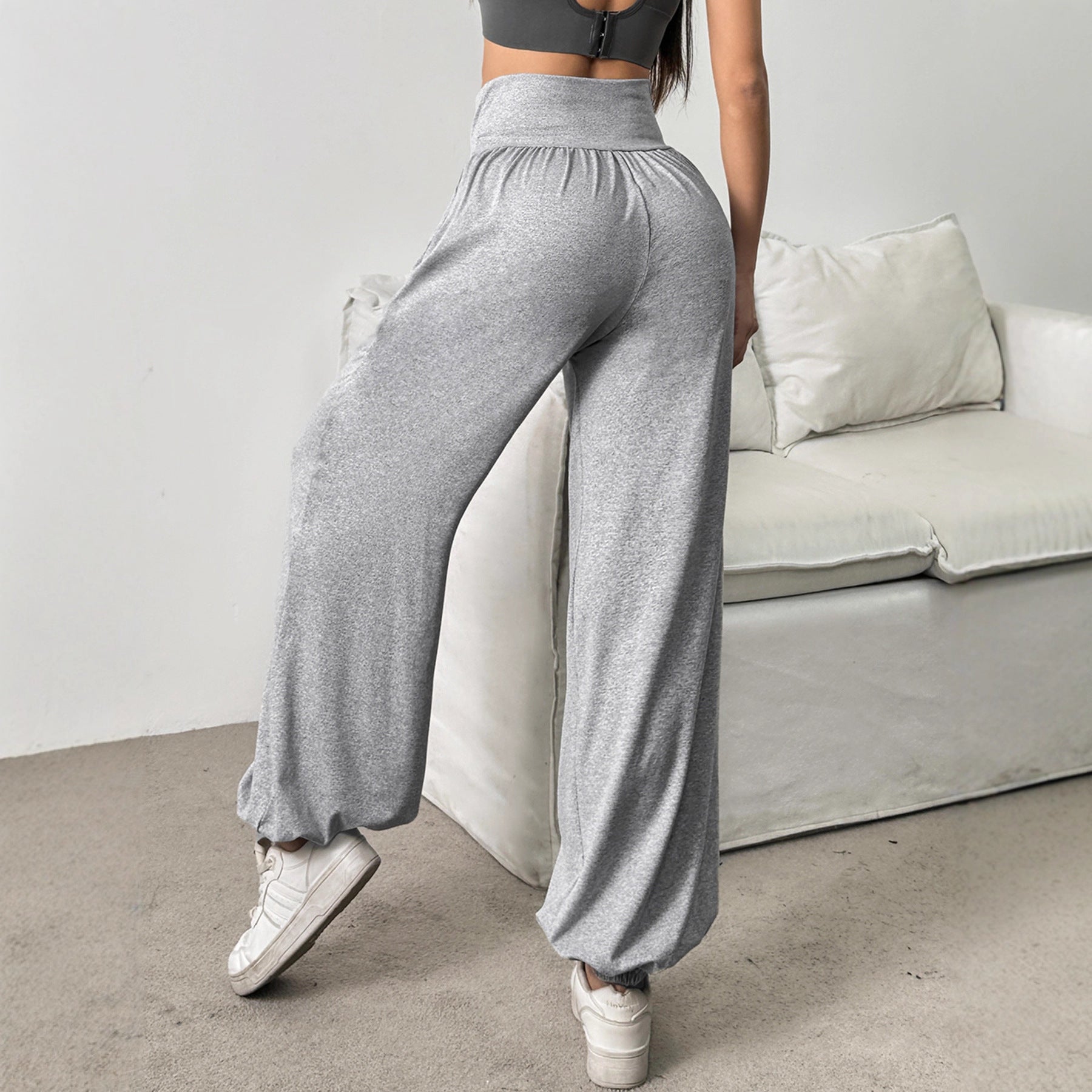 Commuter High-Waist Loose Solid-Color Pockets Drawstring Ankle Pants
