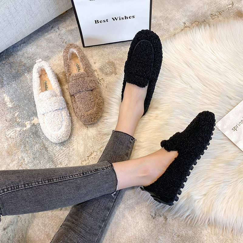 Winter Plush Flats Shoes Ins Fashion Slip On Loafers Women&