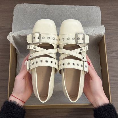Silver Mary Jane Single Shoe Spring New Ballet Style German Training Shoes Square Toe Small Leather