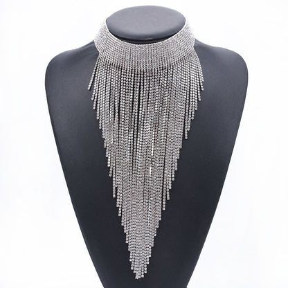 Full Rhinestone Clavicle Necklace Rhinestone Long Tassel Necklace