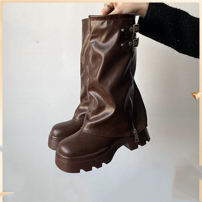 Knee High Brown Thick Soled Boots