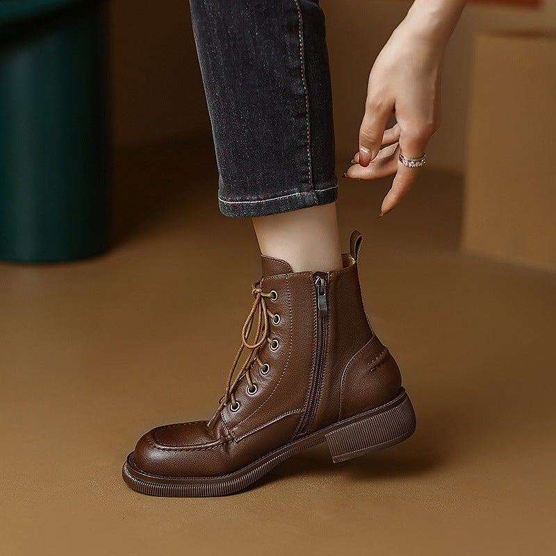 Shoes Big Toe Low Heel Martin British Lace-up Ankle Boots Single-layer Boots