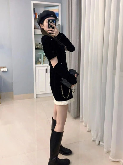 Fashionable Velvet Slim-Fit Elegant Beaded Heavy-Detailed Dress