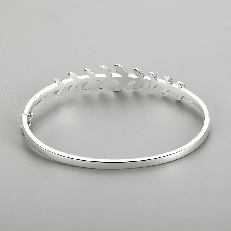 S925 Silver Bracelet Female Leaf Oval Bracelet Open-ended Bracelet