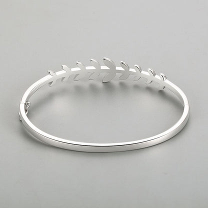 S925 Silver Bracelet Female Leaf Oval Bracelet Open-ended Bracelet
