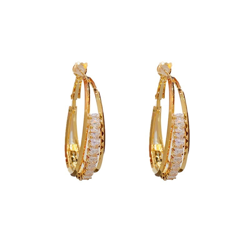 Temperament Fashion Atmosphere Zircon Oval Ear Ring