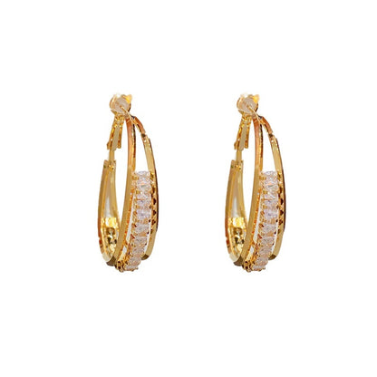 Temperament Fashion Atmosphere Zircon Oval Ear Ring