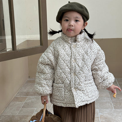 Girls Padded Cotton Clothes Fleece Thickened Floral Kids&