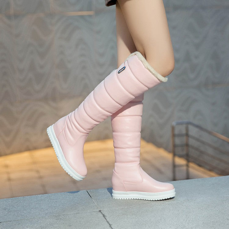 Solid Color Mid-heel Korean Thick Warm High-top Boots