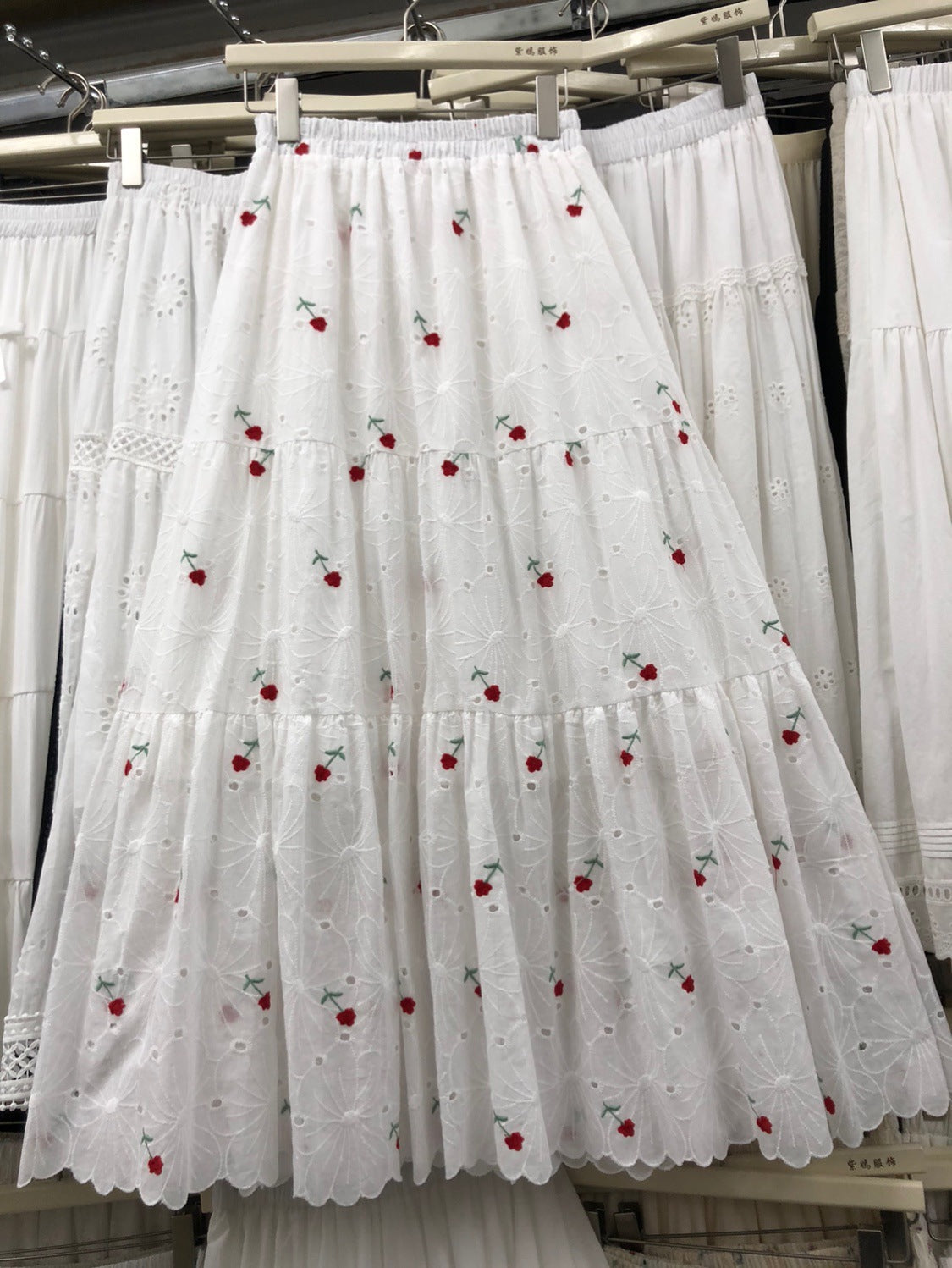 Sweet Mori-Style Embroidered Hollow-Out Lace Skirt
