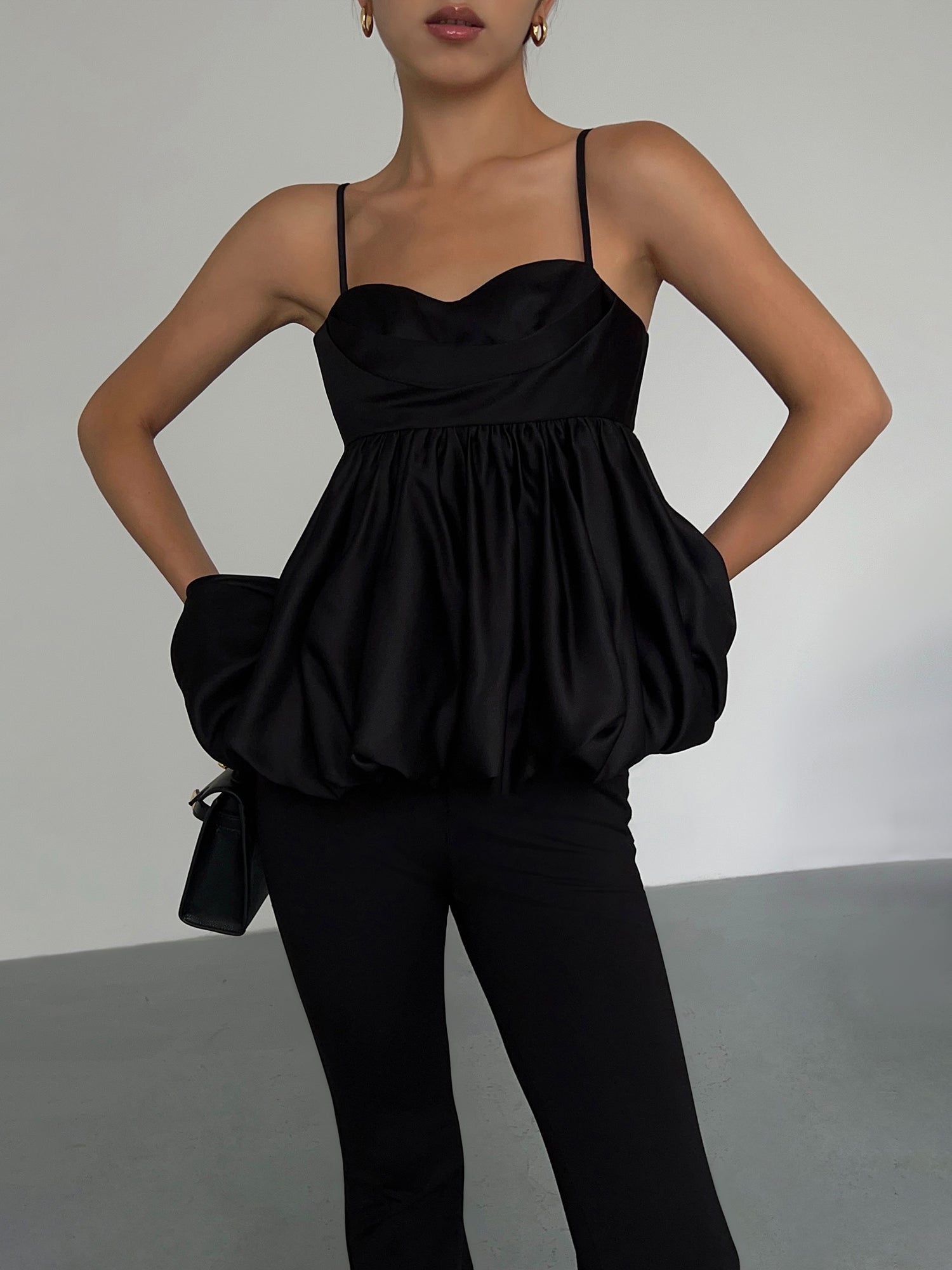 Black Suspender Tube Top Bud Blouse Vest Top