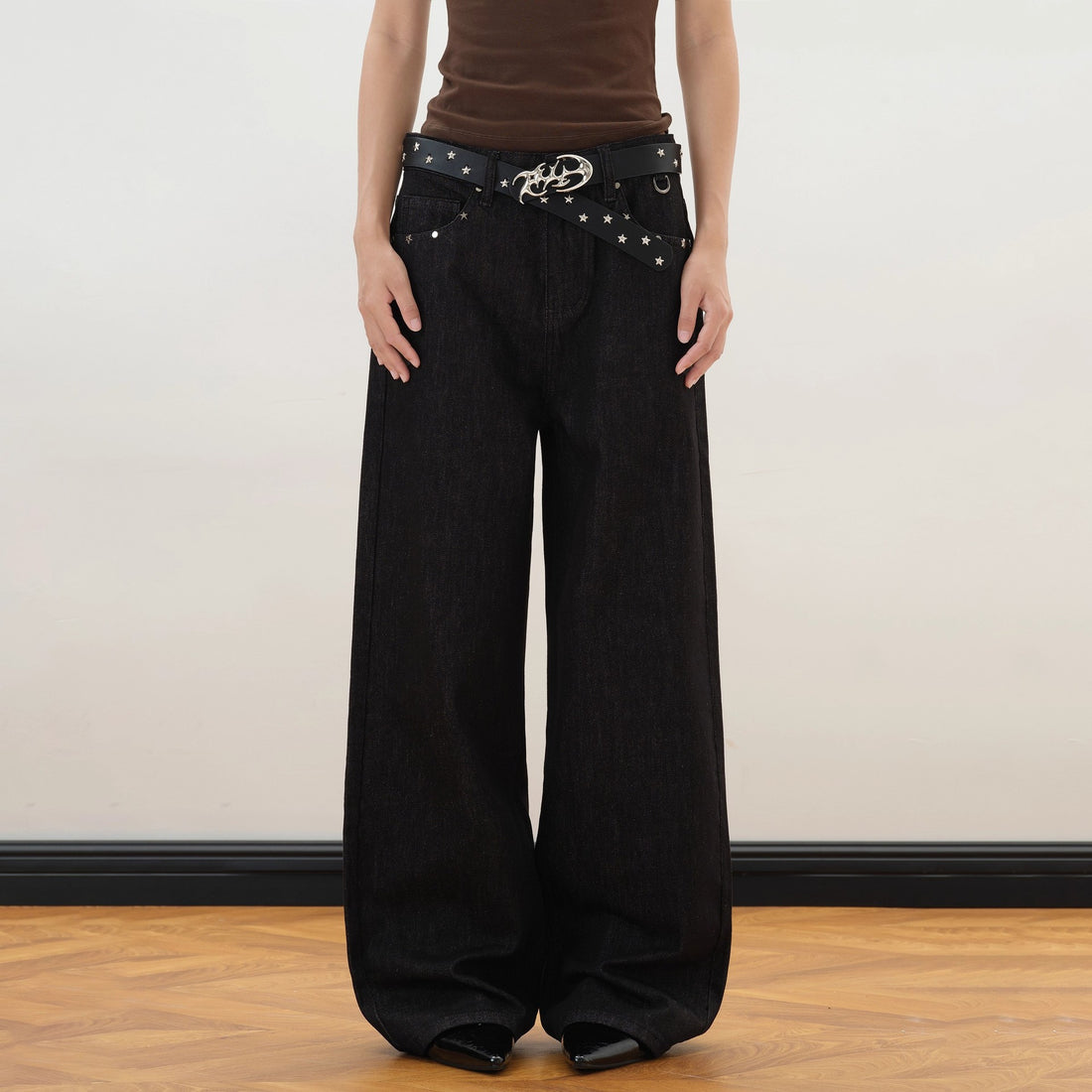 Spring Autumn High-End Relaxed Straight-Leg Denim Jeans With Rivets And Star Details