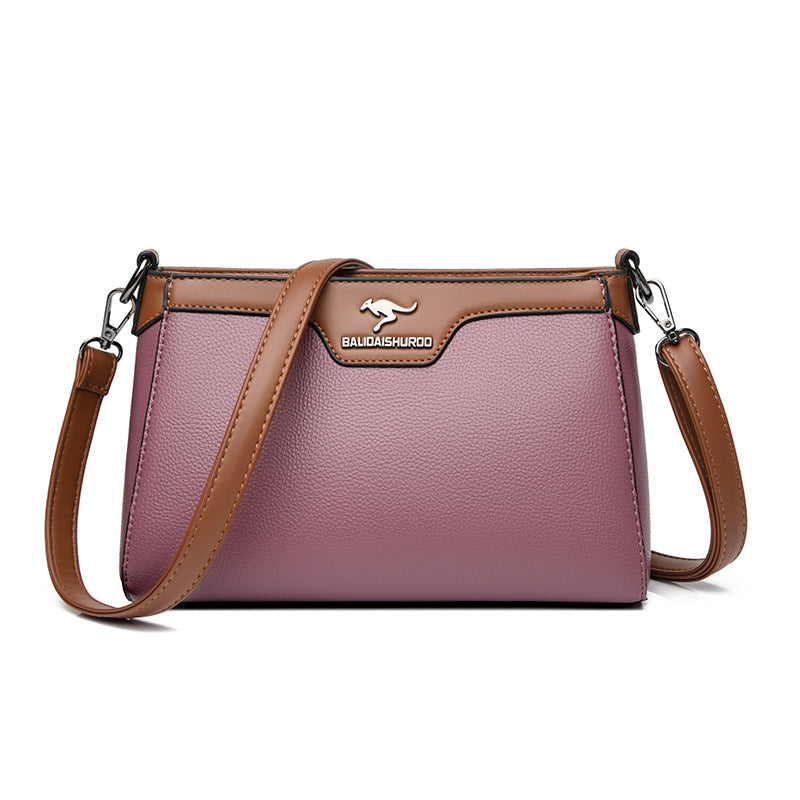 One Shoulder Soft Leather Small Square Stitching Women&
