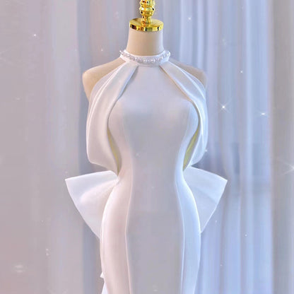 Halter Bridal Elegant Wedding Veil High-grade White Simple French Satin Welcome Dress