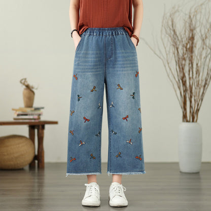 Embroidered Butterfly Loose Denim Jeans Women&