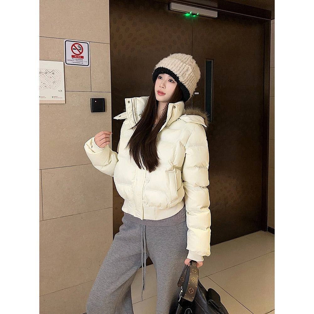 Big Fur Collar Hooded Short Down Jacket Women&