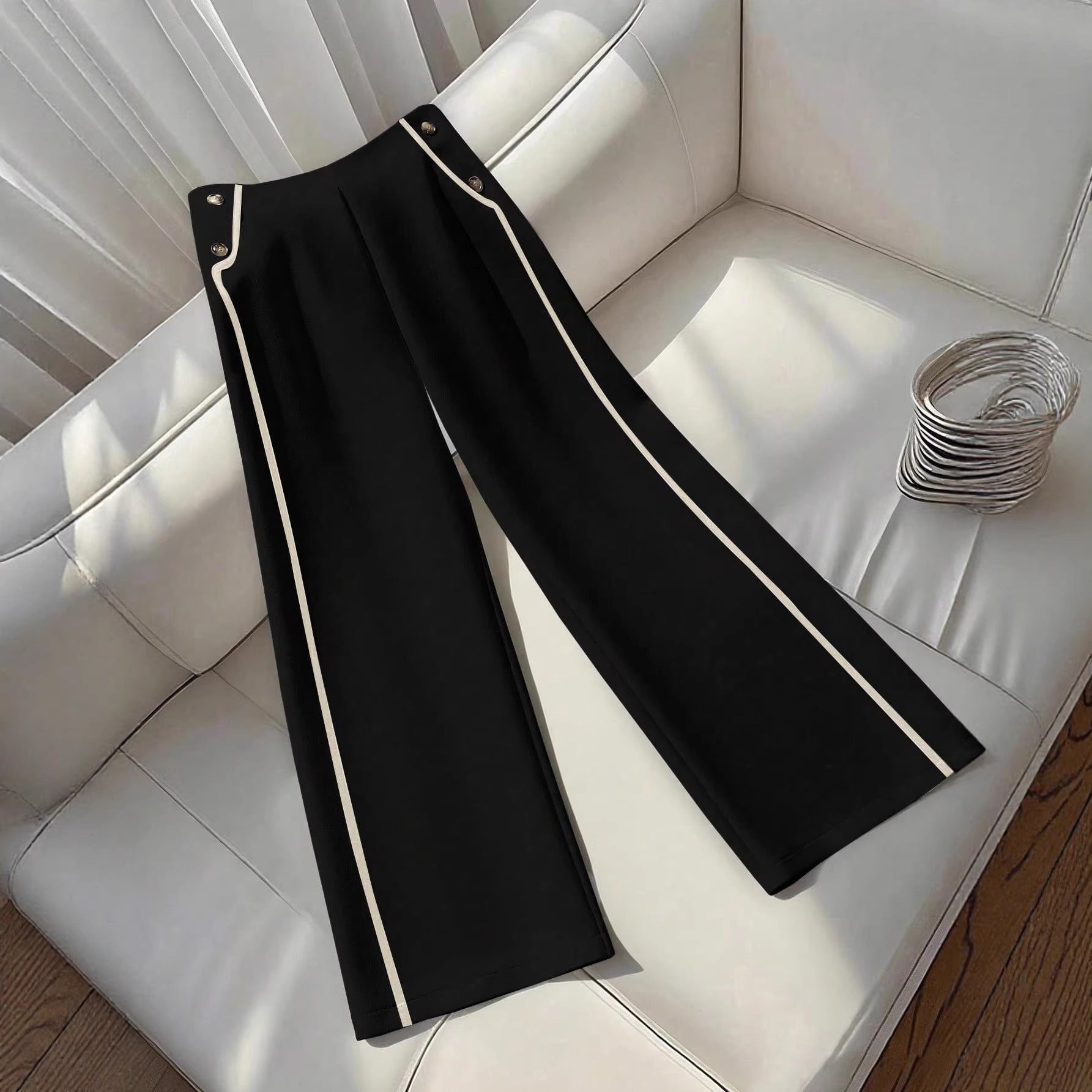 High-waisted Slimming Button-front Versatile Wide-leg Pants For Women