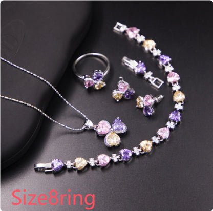 Clover Zircon Diamond Jewellery Set Women