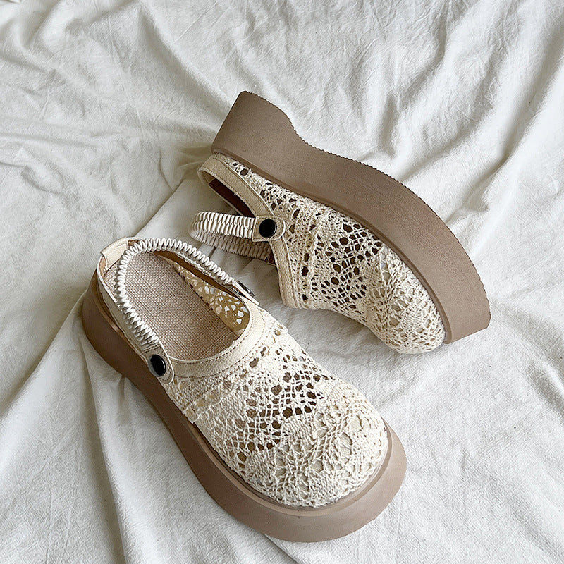 New Hollow-out Mesh Upper Commuter Sandals Paired With A Skirt