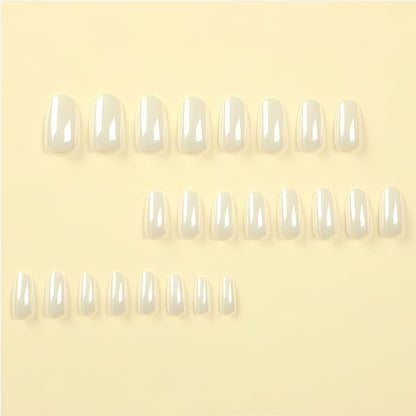 24 PCS Aurora White Nail Art, Length Long Water Pipe Fake Nails, Had Nail Tips False Nail