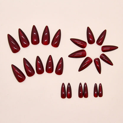 Wine Red Cat Eye Wear Nail Almond Nail Removable Nail Patch