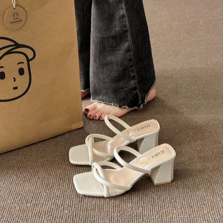 French One-piece High-heeled Sandals, Women&