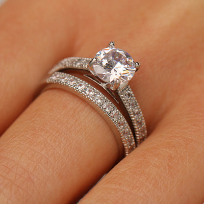 Adjustable Combination Zircon Set Ring Silver Plated Couple Jewelry
