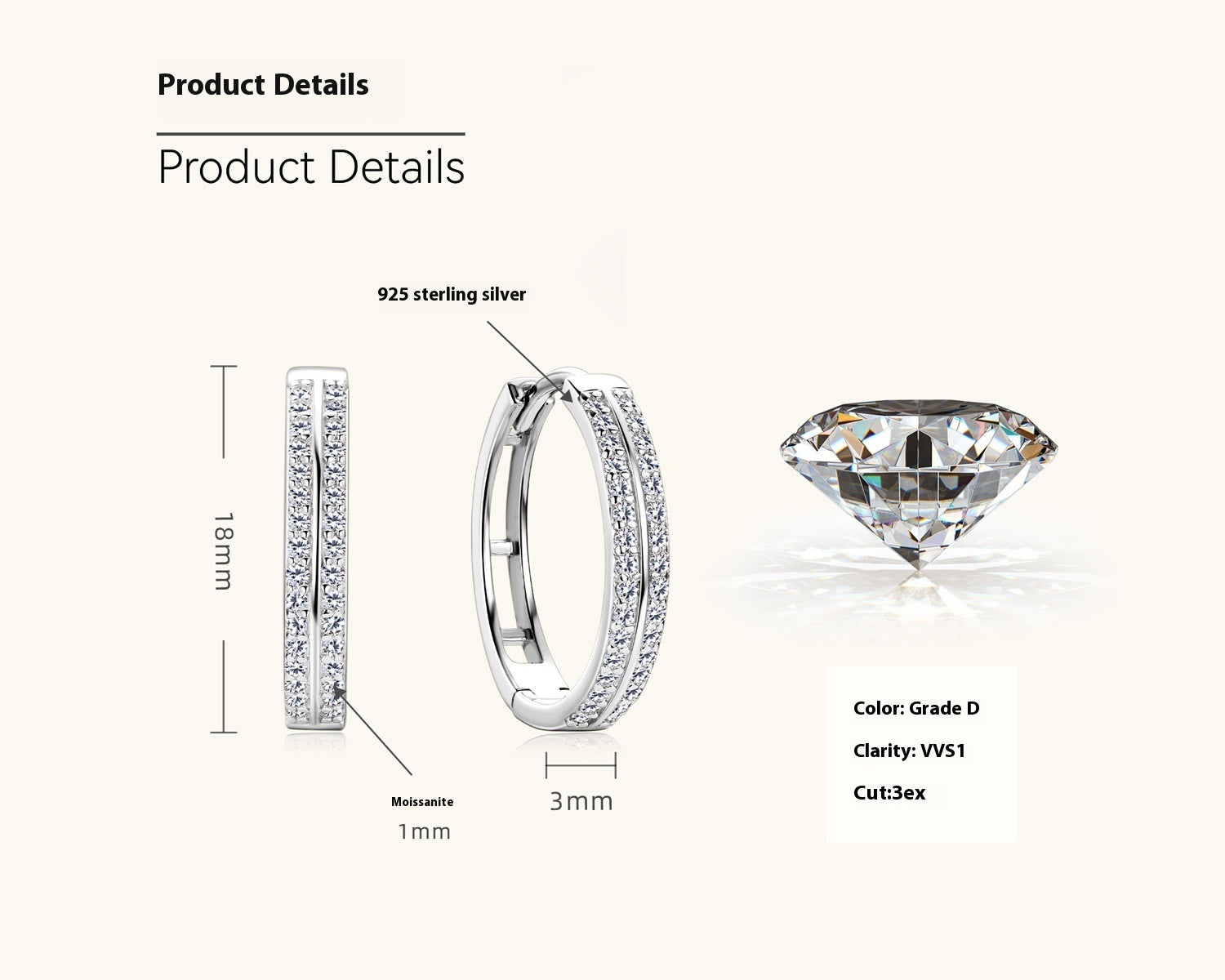 Straight Sterling Silver Earrings Moissanite New Ear Ring