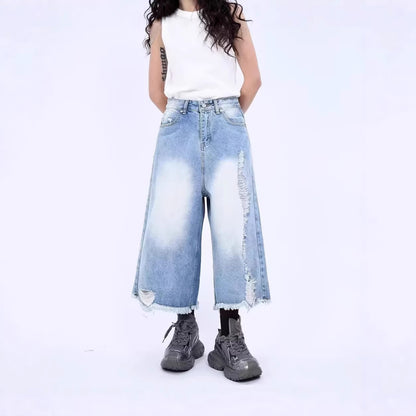 Hong Kong-style Loose-fitting Versatile Cropped Jeans