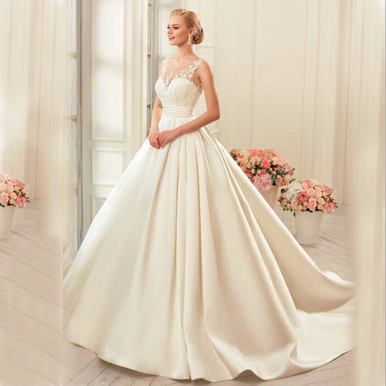 Satin Spring New Slim Double Shoulder Plus Size Bridal Bra Trailing Wedding Dress