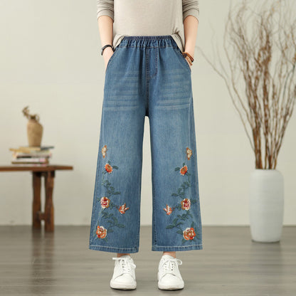 Embroidered Butterfly Loose Denim Jeans Women&