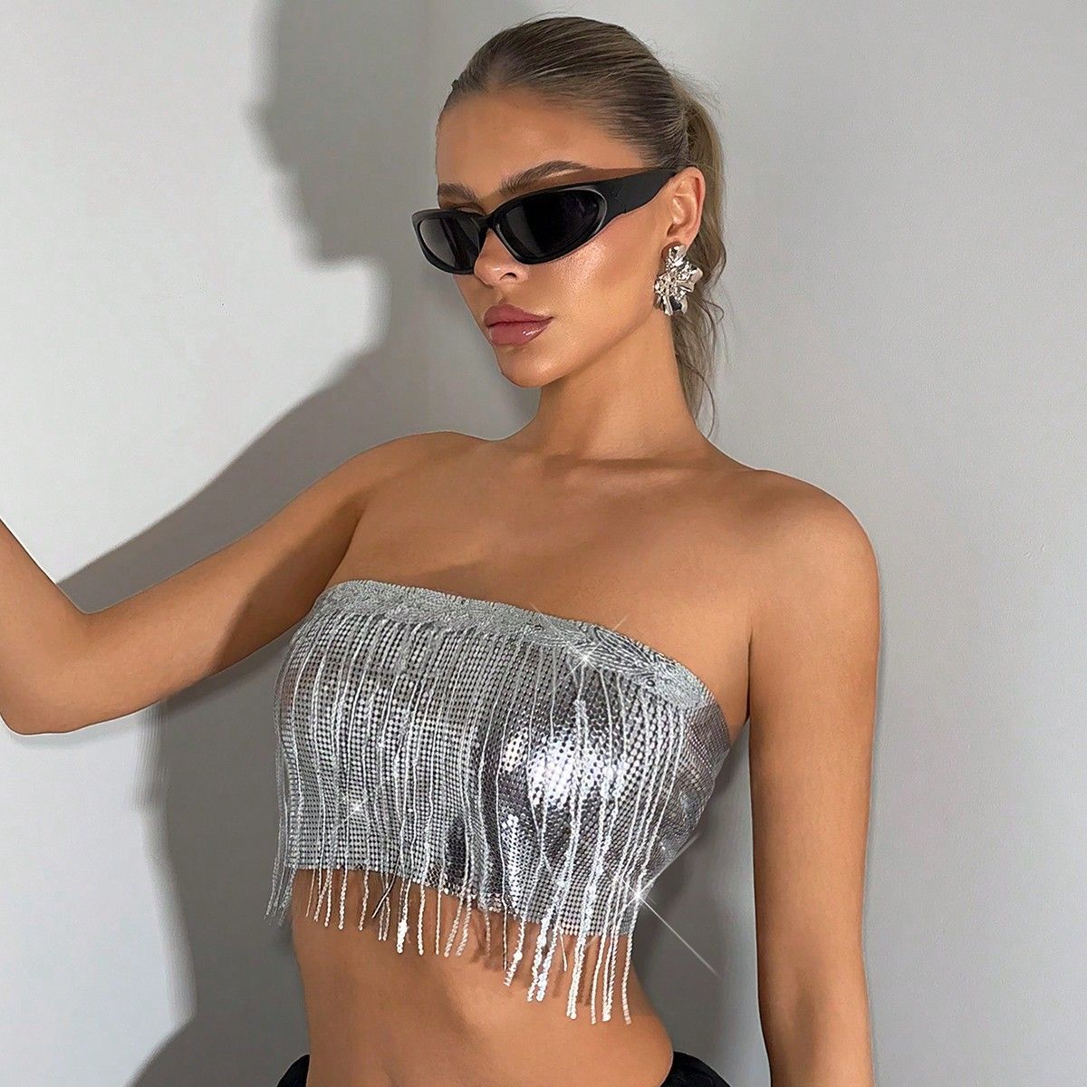 Camisole Tassel Top Metal Tube Top