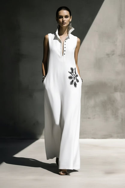 Heat-transfer Graphic Pocket Casual Mandarin-collar Cotton-linen Dress