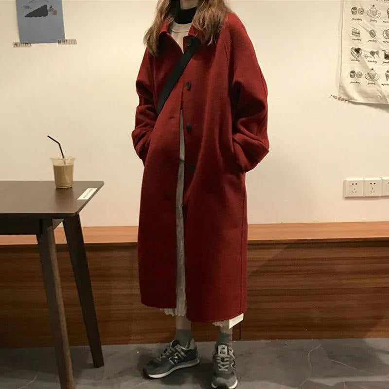 Hepburn Style Autumn And Winter Black Woolen Coat Women