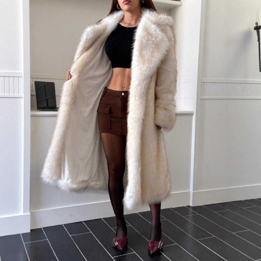 Imitation Fox Fur Long Thickened Maojian Tea Gradient Color Coat Autumn And Winter New Women&