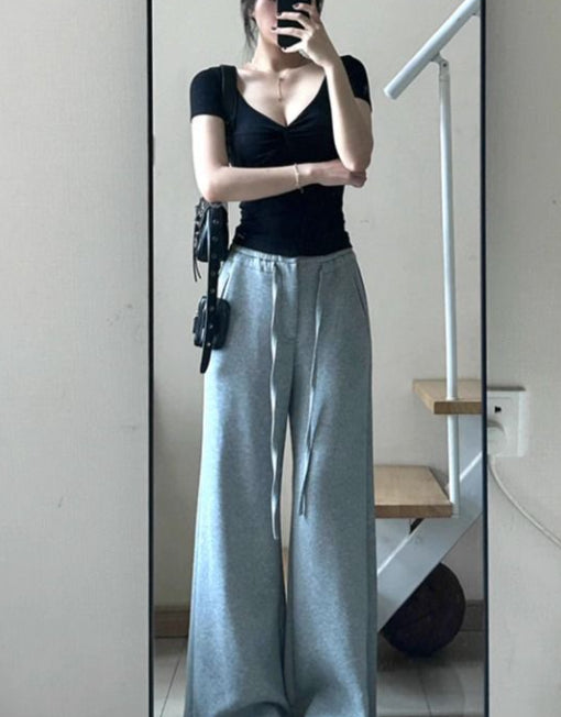 Black Off-shoulder V-neck Short Sleeves