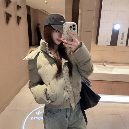 Big Fur Collar Hooded Short Down Jacket Women&