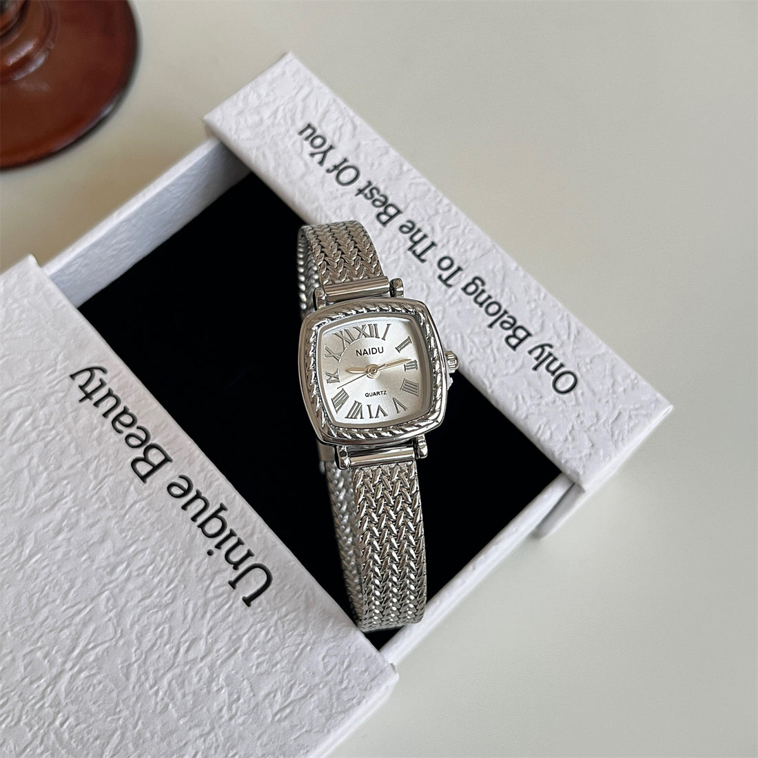 Golden Roman-style Square Watch For Women