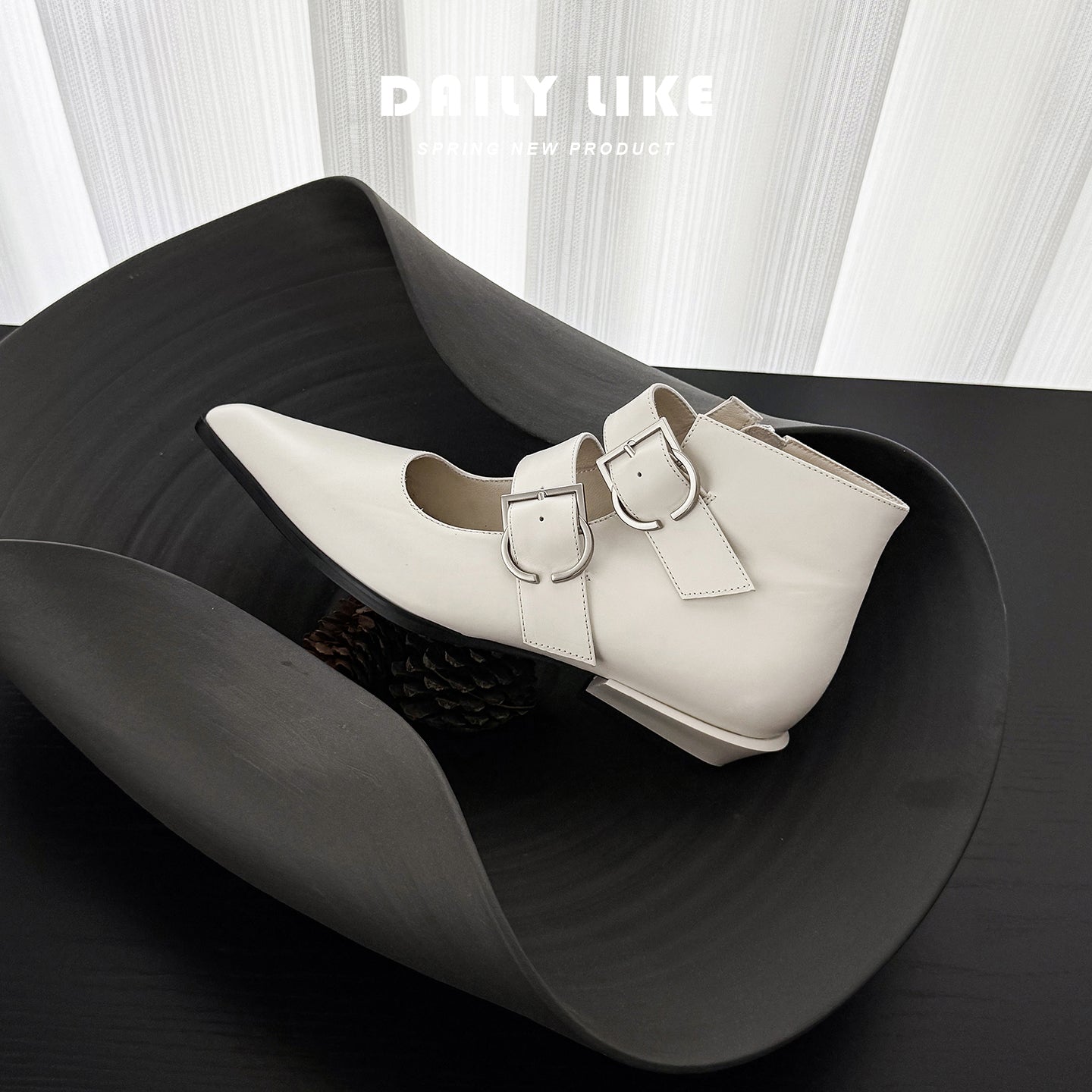 Handmade Full-Grain Leather Mary Jane Ankle Boots, Pointed Toe Double Buckle Low Heel Booties