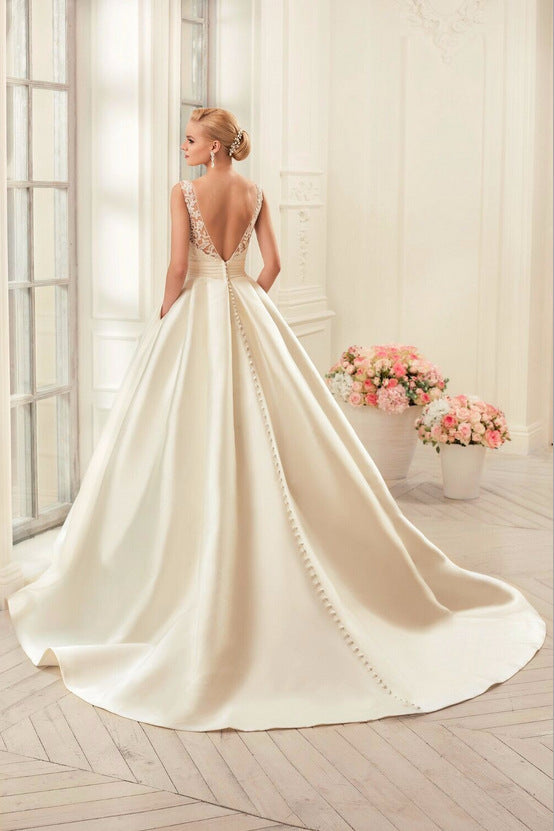 Satin Spring New Slim Double Shoulder Plus Size Bridal Bra Trailing Wedding Dress