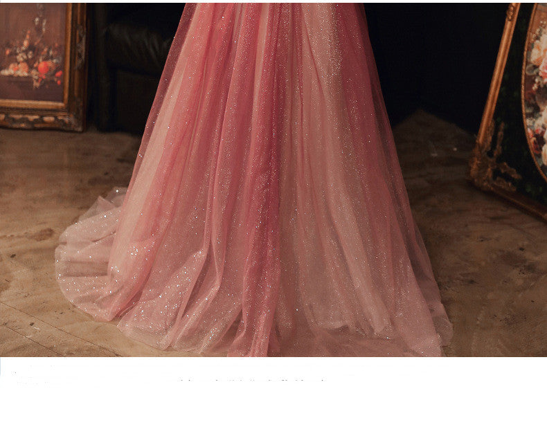 Evening Female Toast Dress Red Bridal Dinner Tube Top Long Dress Host Fairy Spirit
